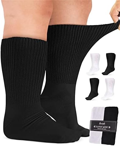 פמברוק גרביים רחבות במיוחד לרגליים נפוחות - 4 גרביים בריאטריים זוגיים לבצקת ולימפדמה | גרבי עגל
